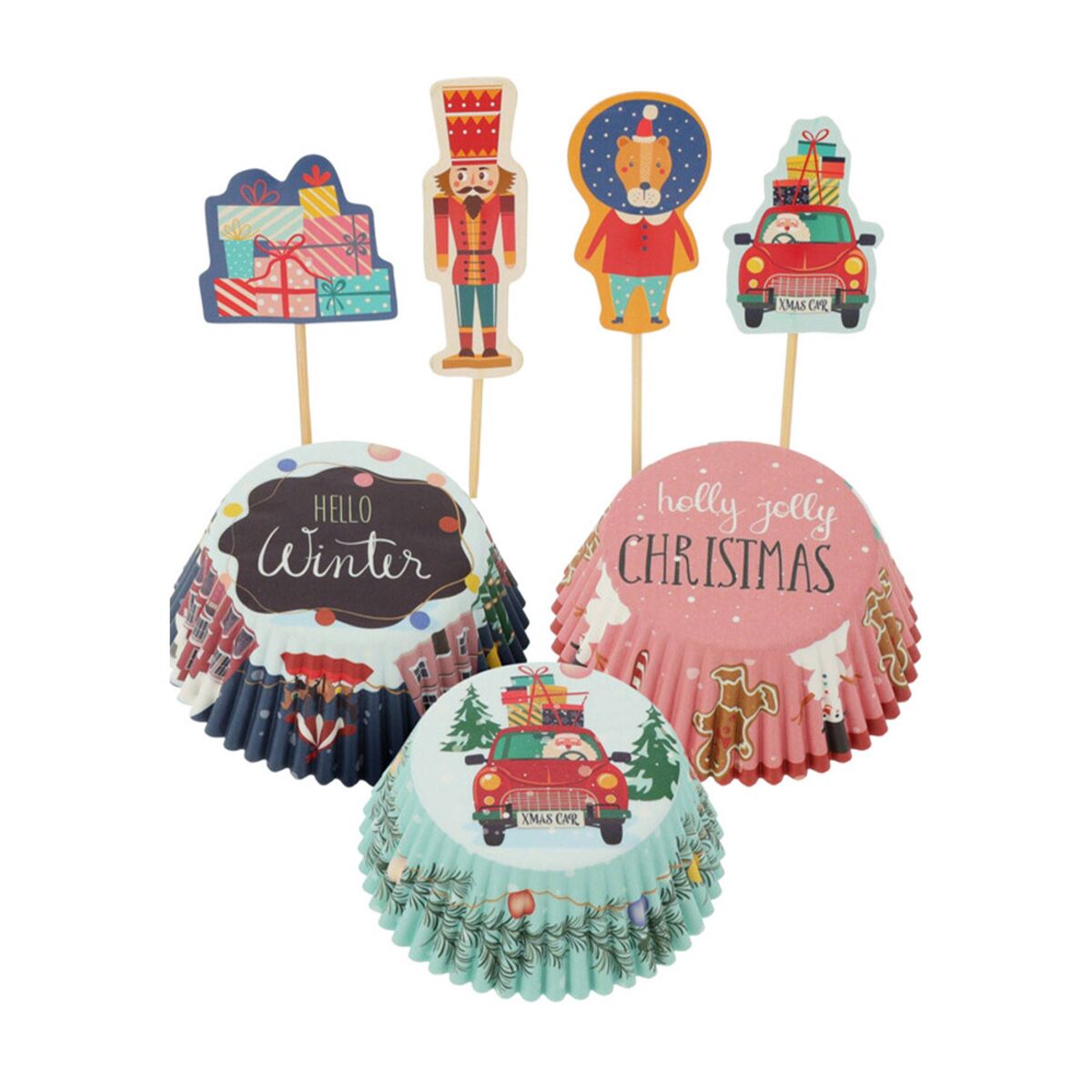 Set para Cupcakes de Navidad - 36 Moldes de papel y 36 Palillos
