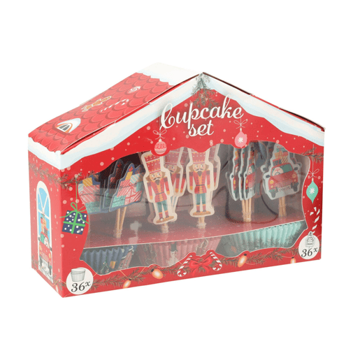 Conjunto de 72 cupcakes de Natal - 36 copos de papel e 36 palitos decorativos com desenhos natalinos