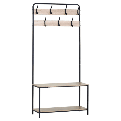 Cabideiro de entrada com 2 prateleiras e 7 cabides em carvalho cambriano e preto 80x170x30 cm melamina e metal