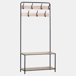 Cabideiro de entrada com 2 prateleiras e 7 cabides em carvalho cambriano e preto 80x170x30 cm melamina e metal