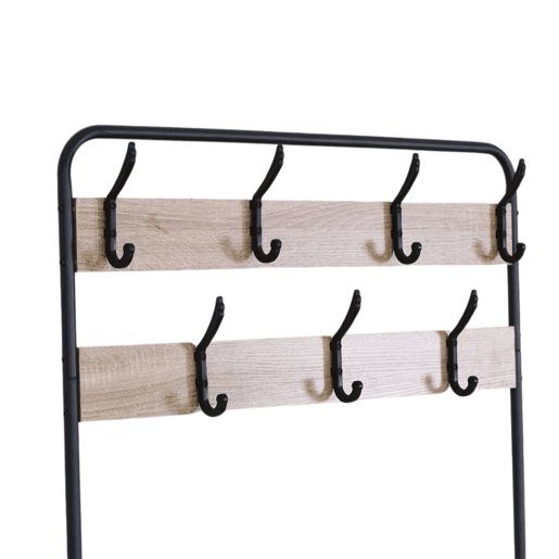 Cabideiro de entrada com 2 prateleiras e 7 cabides em carvalho cambriano e preto 80x170x30 cm melamina e metal