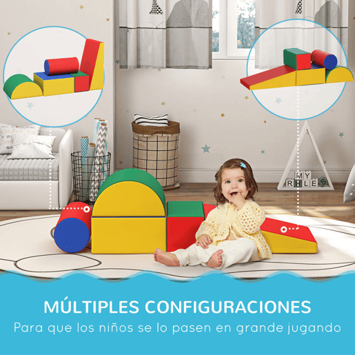 HOMCOM Conjunto de 5 Blocos de Psicomotricidade para Crianças Blocos de Construção Figuras de Construção Brinquedo de Aprendizagem para Escalar Gatear Multicor