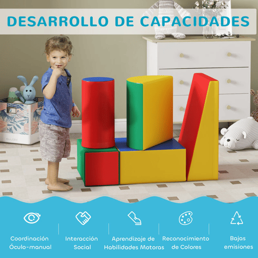 HOMCOM Conjunto de 5 Blocos de Psicomotricidade para Crianças Blocos de Construção Figuras de Construção Brinquedo de Aprendizagem para Escalar Gatear Multicor