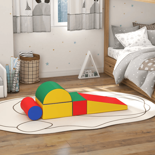 HOMCOM Conjunto de 5 Blocos de Psicomotricidade para Crianças Blocos de Construção Figuras de Construção Brinquedo de Aprendizagem para Escalar Gatear Multicor