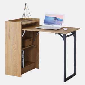 Mesa de escritório dobrável com prateleiras em carvalho cambriano e preto com 2 prateleiras 102x85,5x58 cm