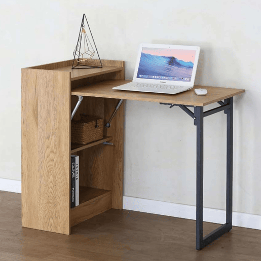 Mesa de escritório dobrável com prateleiras em carvalho cambriano e preto com 2 prateleiras 102x85,5x58 cm