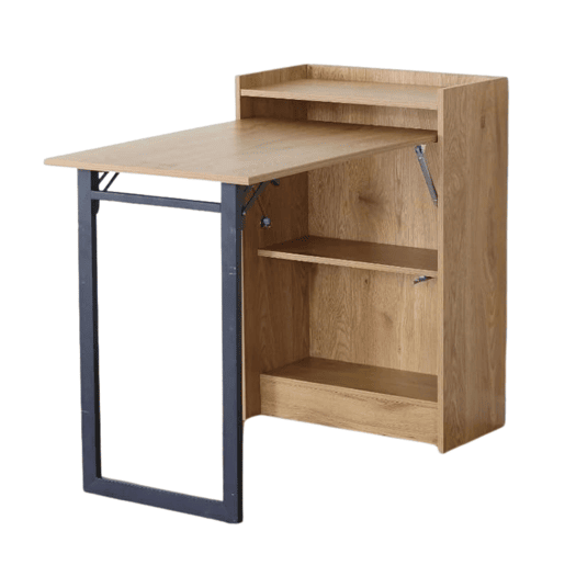 Mesa de escritório dobrável com prateleiras em carvalho cambriano e preto com 2 prateleiras 102x85,5x58 cm