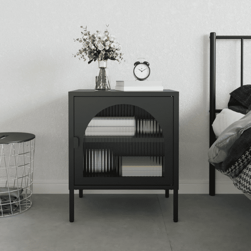 Mesa De Cabeceira - Mesinha De Cabeceira 50x35x60 cm vidro e aço preto