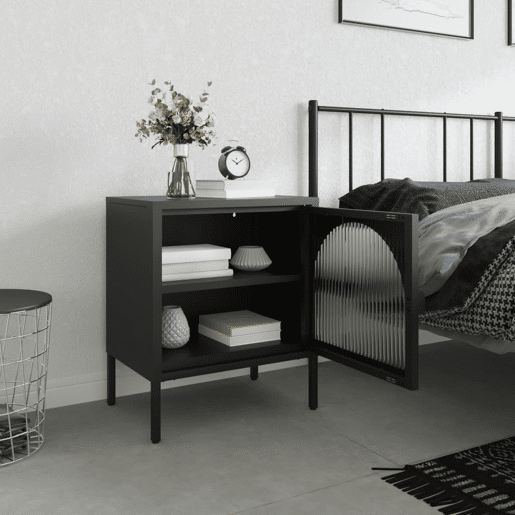 Mesa De Cabeceira - Mesinha De Cabeceira 50x35x60 cm vidro e aço preto