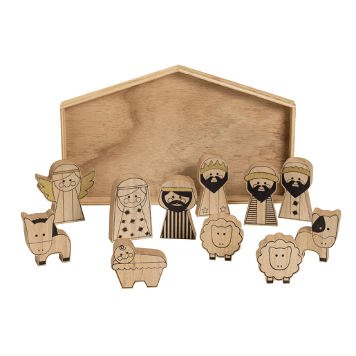 Presépio infantil de madeira para cores com 11 peças 2x28,5x17,3cm