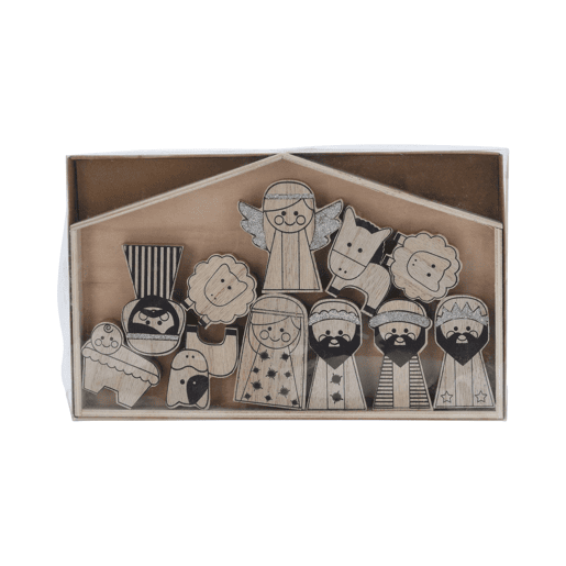 Presépio infantil de madeira para cores com 11 peças 2x28,5x17,3cm