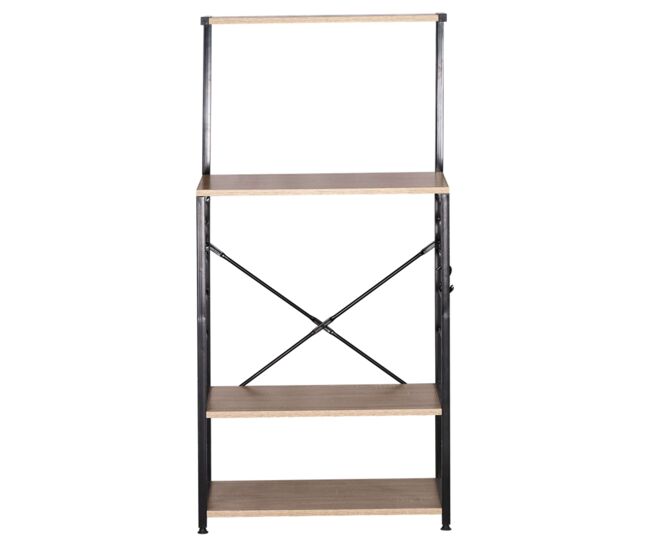 Estantería Mueble Auxiliar de Cocina Kiwa con 4 Estantes Roble Cambrian y Negro 76x123x40 cm
