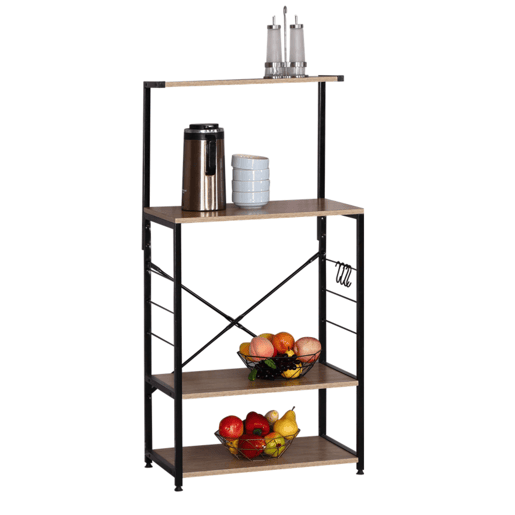 Prateleira para móveis auxiliares de cozinha com 4 prateleiras em carvalho cambriano e melamina preta-metal 76x123x40 cm