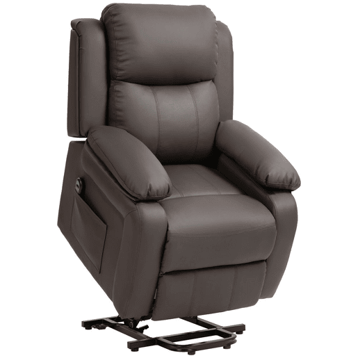 HOMCOM Poltrona Relax Levanta Pessoas com Controle Remoto Reclinação Elétrica de 160° Apoio para os Pés Encosto Estofado em PU e Bolsos Laterais 76x90x105 cm Castanho Escuro
