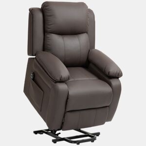 HOMCOM Poltrona Relax Levanta Pessoas com Controle Remoto Reclinação Elétrica de 160° Apoio para os Pés Encosto Estofado em PU e Bolsos Laterais 76x90x105 cm Castanho Escuro