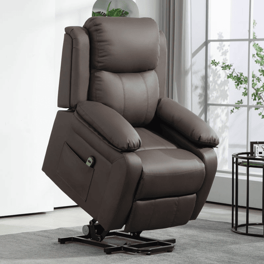 HOMCOM Poltrona Relax Levanta Pessoas com Controle Remoto Reclinação Elétrica de 160° Apoio para os Pés Encosto Estofado em PU e Bolsos Laterais 76x90x105 cm Castanho Escuro
