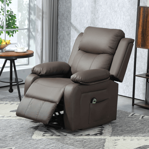 HOMCOM Poltrona Relax Levanta Pessoas com Controle Remoto Reclinação Elétrica de 160° Apoio para os Pés Encosto Estofado em PU e Bolsos Laterais 76x90x105 cm Castanho Escuro