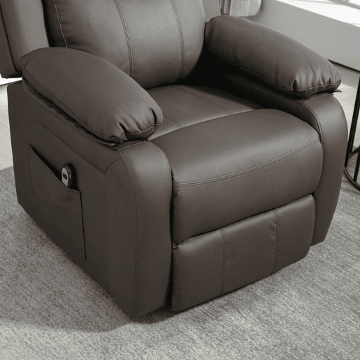 HOMCOM Poltrona Relax Levanta Pessoas com Controle Remoto Reclinação Elétrica de 160° Apoio para os Pés Encosto Estofado em PU e Bolsos Laterais 76x90x105 cm Castanho Escuro