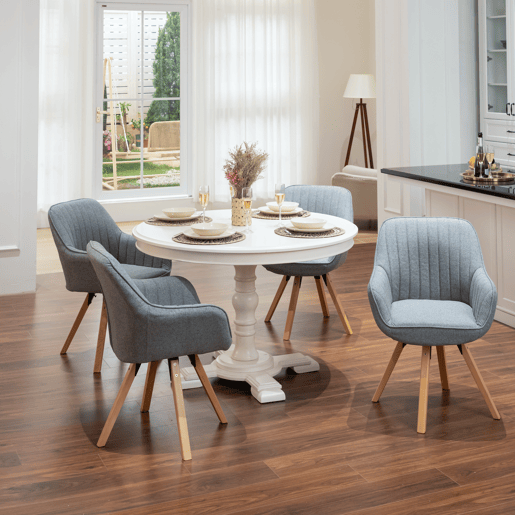 Cadeiras De Jantar Giratórias 360 Graus Estofadas Em Tecido Cinza Com Pernas De Madeira Maciça Estilo Escandinavo Conjunto De 4 Ideal Para Sala Escritório Ou Cozinha