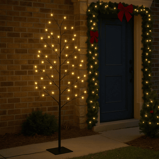 Well Home Árvore marrom de 120 cm com 240 luzes LED brancas quentes
