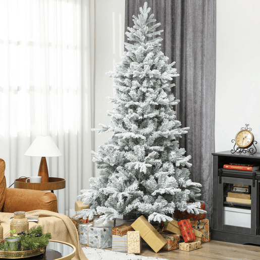 HOMCOM Árvore de Natal Artificial 210 cm Árvore de Natal Nevada Abeto Artificial com 1154 Ramos Base Dobrável e Fácil de Montar Decoração para Casa Escritório Festas Verde