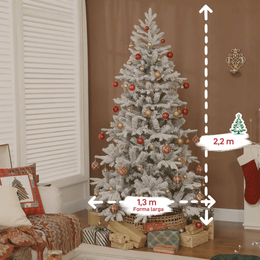 HOMCOM Árvore de Natal Artificial 210 cm Árvore de Natal Nevada Abeto Artificial com 1154 Ramos Base Dobrável e Fácil de Montar Decoração para Casa Escritório Festas Verde