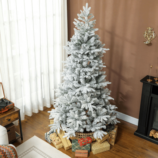 HOMCOM Árvore de Natal Artificial 210 cm Árvore de Natal Nevada Abeto Artificial com 1154 Ramos Base Dobrável e Fácil de Montar Decoração para Casa Escritório Festas Verde