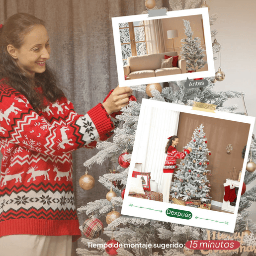 HOMCOM Árvore de Natal Artificial 210 cm Árvore de Natal Nevada Abeto Artificial com 1154 Ramos Base Dobrável e Fácil de Montar Decoração para Casa Escritório Festas Verde