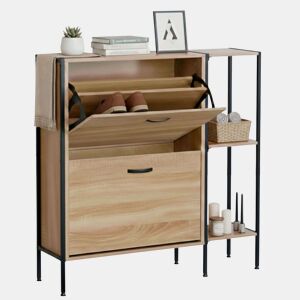 Sapateira de corredor modelo Cambrian Estancia Hall em carvalho Cambriano e preto com 2 portas e 2 prateleiras, 88x87x24 cm
