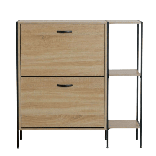 Sapateira de corredor modelo Cambrian Estancia Hall em carvalho Cambriano e preto com 2 portas e 2 prateleiras, 88x87x24 cm
