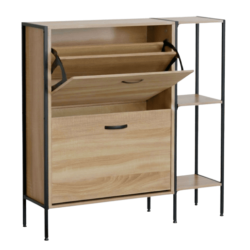 Sapateira de corredor modelo Cambrian Estancia Hall em carvalho Cambriano e preto com 2 portas e 2 prateleiras, 88x87x24 cm