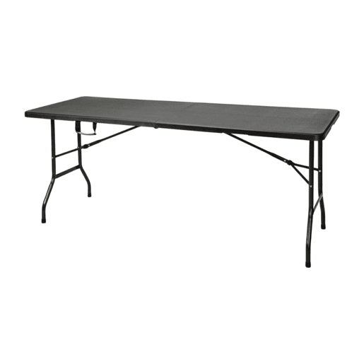 Mesa dobrável preta Well Home com mecanismo de travamento automático 74x180x70cm