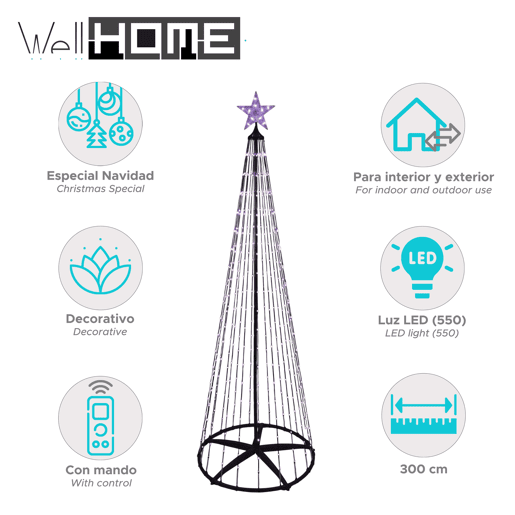 Árvore de Natal Well Home de 300 cm com 550 luzes LED RGB digitais e controle remoto