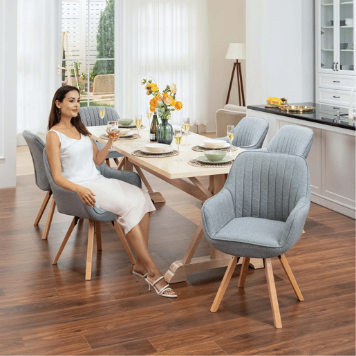 Cadeiras De Jantar Giratórias 360 Graus Estofadas Em Tecido Cinza Com Pernas De Madeira Maciça Estilo Escandinavo Conjunto De 6 Ideal Para Sala Escritório Ou Cozinha
