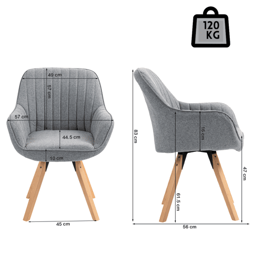 Cadeiras De Jantar Giratórias 360 Graus Estofadas Em Tecido Cinza Com Pernas De Madeira Maciça Estilo Escandinavo Conjunto De 6 Ideal Para Sala Escritório Ou Cozinha