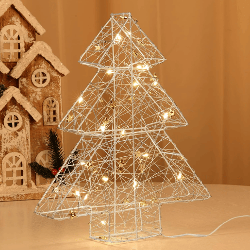 Árvore de Natal metálica dourada Well Home com 20 luzes LED brancas quentes 30x21x4cm