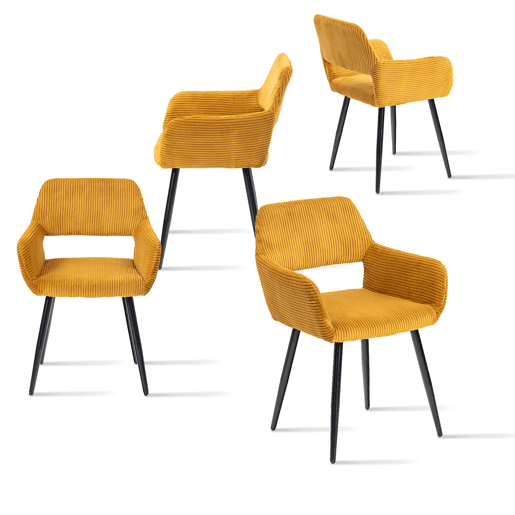 Cadeiras De Jantar Estofadas Em Tecido De Veludo Canelado Amarelo Com Pernas Metálicas Pretas Estilo Escandinavo Conjunto De 4 Ideal Para Sala Cozinha Ou Escritório Moderno