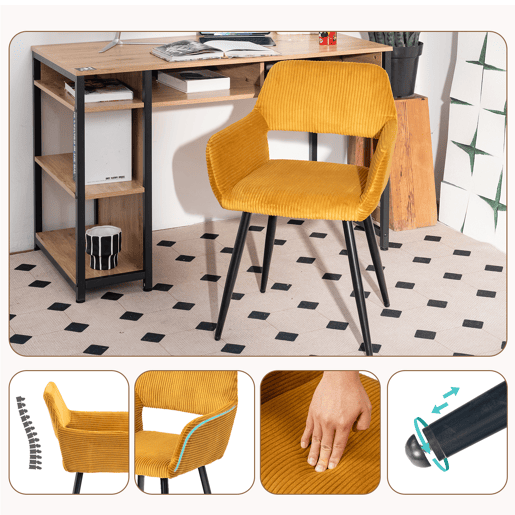 Cadeiras De Jantar Estofadas Em Tecido De Veludo Canelado Amarelo Com Pernas Metálicas Pretas Estilo Escandinavo Conjunto De 4 Ideal Para Sala Cozinha Ou Escritório Moderno