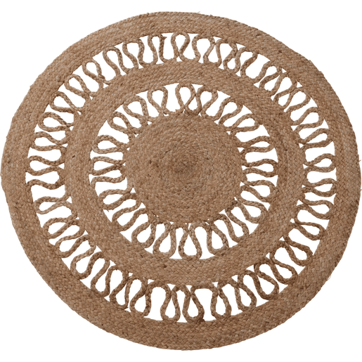 Tapete redondo de juta trançada - design vazado de 2 linhas 90 cm