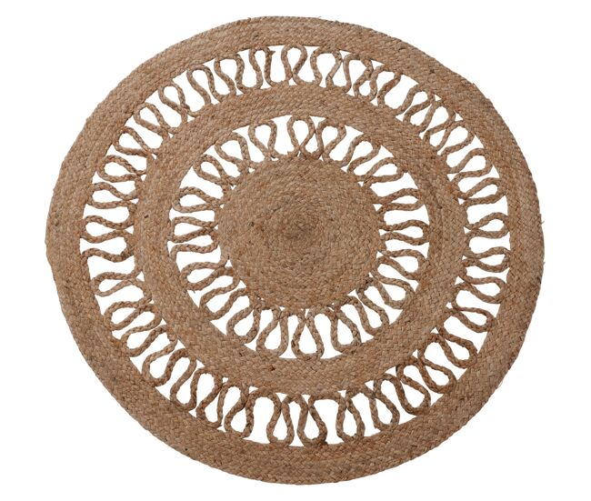 Alfombra redonda de yute trenzado - diseño calado de 2 líneas 90cm