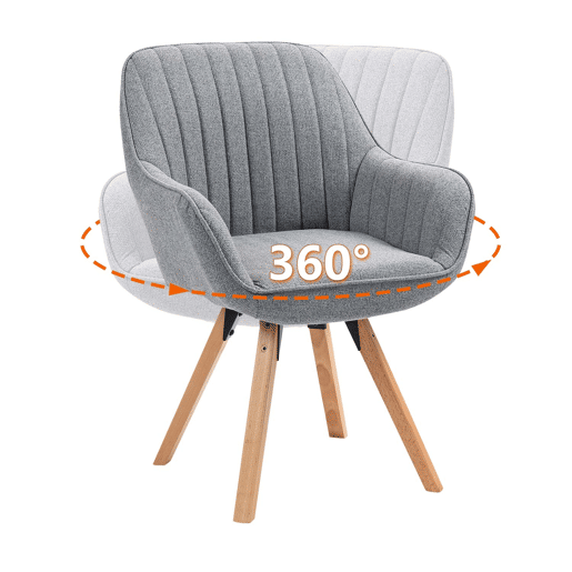 Cadeira De Sala De Jantar Giratória 360 Graus Estofada Em Tecido Cinza Com Pernas De Madeira Maciça Estilo Escandinavo Ideal Para Sala Escritório Ou Cozinha Unidade De 1