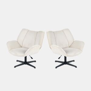 Conjunto De 2 Poltronas Giratórias Estofadas Em Veludo Canelado Bege Com Altura Ajustável E Base Metálica Preta Estilo Escandinavo Ideal Para Escritório Ou Sala Moderna