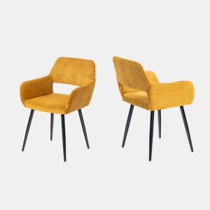 Cadeiras De Jantar Estofadas Em Tecido De Veludo Canelado Amarelo Com Pernas Metálicas Pretas Estilo Escandinavo Conjunto De 2 Ideal Para Sala Cozinha Ou Escritório Moderno