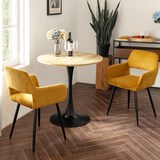 Cadeiras De Jantar Estofadas Em Tecido De Veludo Canelado Amarelo Com Pernas Metálicas Pretas Estilo Escandinavo Conjunto De 2 Ideal Para Sala Cozinha Ou Escritório Moderno