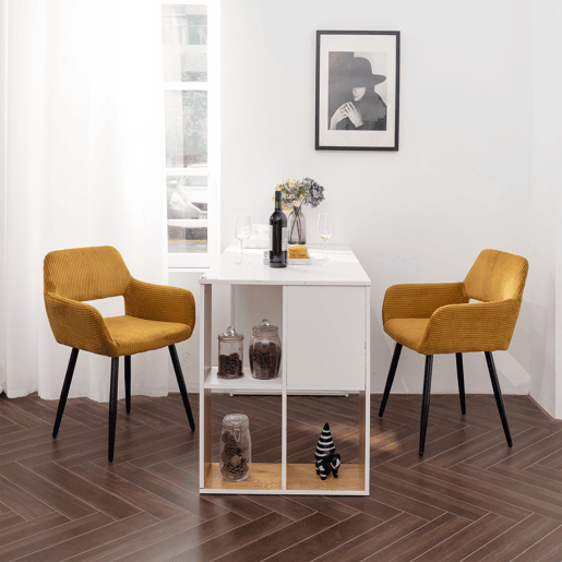 Cadeiras De Jantar Estofadas Em Tecido De Veludo Canelado Amarelo Com Pernas Metálicas Pretas Estilo Escandinavo Conjunto De 2 Ideal Para Sala Cozinha Ou Escritório Moderno