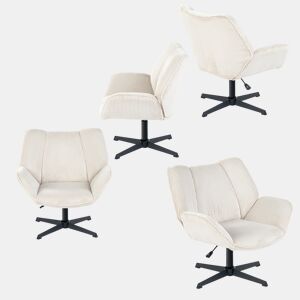 Conjunto De 4 Poltronas Giratórias Estofadas Em Veludo Canelado Bege Com Altura Ajustável E Base Metálica Preta Estilo Escandinavo Ideal Para Sala Ou Escritório Moderno