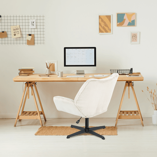 Conjunto De 4 Poltronas Giratórias Estofadas Em Veludo Canelado Bege Com Altura Ajustável E Base Metálica Preta Estilo Escandinavo Ideal Para Sala Ou Escritório Moderno