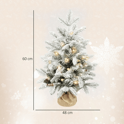 HOMCOM Árvore de Natal com 35 Luzes LED 60 cm Mini Árvore de Natal Artificial com 182 Ramos com Neve Pinhas Bagas e Base de Saco de Juta Decoração de Natal de Mesa para Casa Escritório Verde HOMCOM Árvore de Natal com 35 Luzes LED 60 cm Mini Árvore de Natal Artificial com 182 Ramos com Neve Pinhas Bagas e Base de Saco de Juta Decoração de Natal de Mesa para Casa Escritório Verde