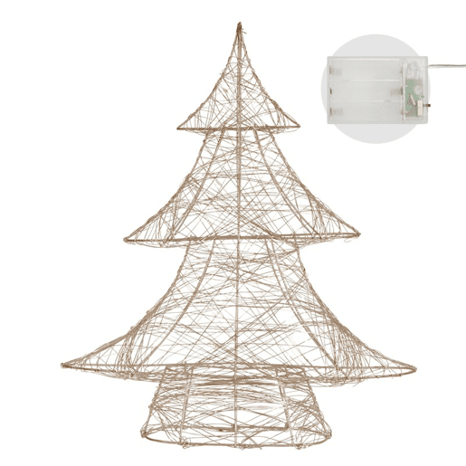 Árvore Decorativa Luminosa Well Home em Dourado com 60 Micro LEDs Branco Quente 60x50x13cm