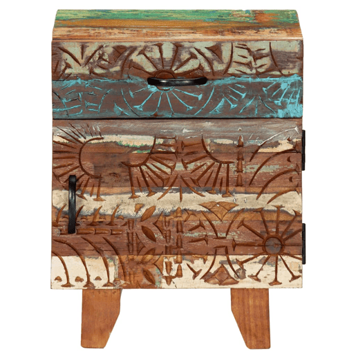 Mesa De Cabeceira - Mesinha De Cabeceira esculpida à mão 40x30x50 cm madeira recuperada
